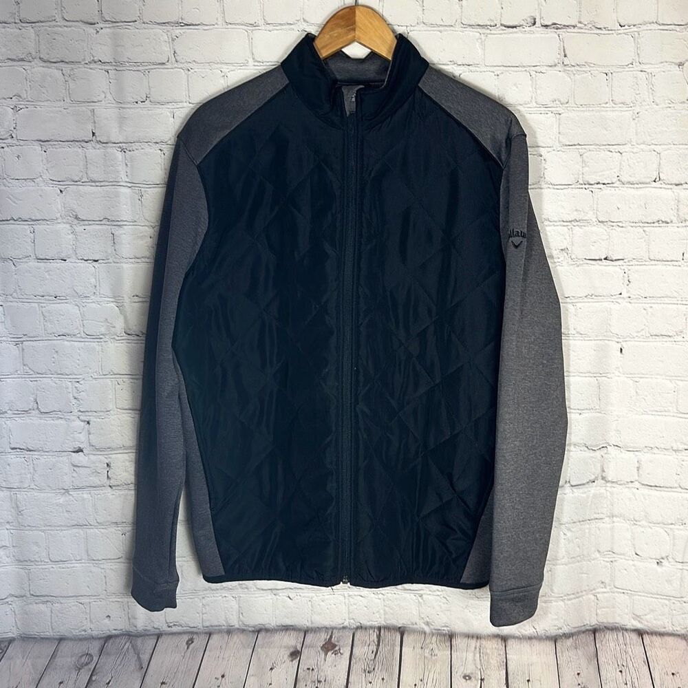 Callaway Jacket Mens Weather Series Black Gray Quilted Full Zip Softshell Medium